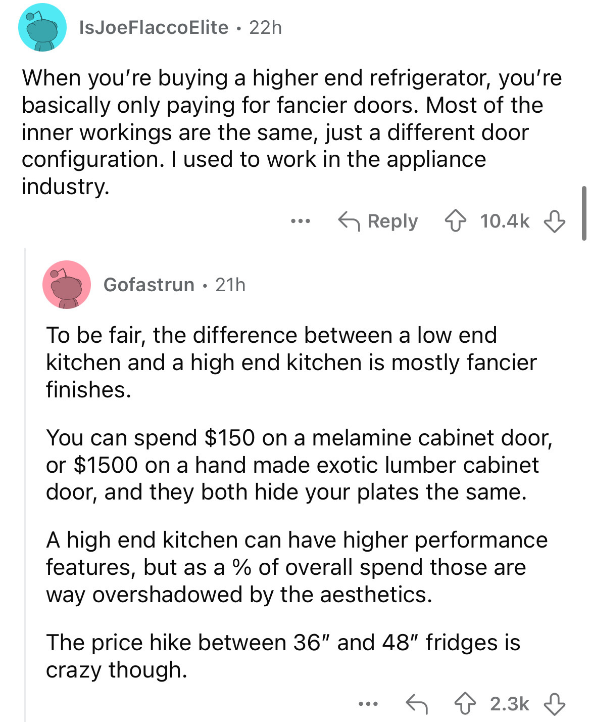 document - Is Joe FlaccoElite 22h When you're buying a higher end refrigerator, you're basically only paying for fancier doors. Most of the inner workings are the same, just a different door configuration. I used to work in the appliance industry. ... Gof
