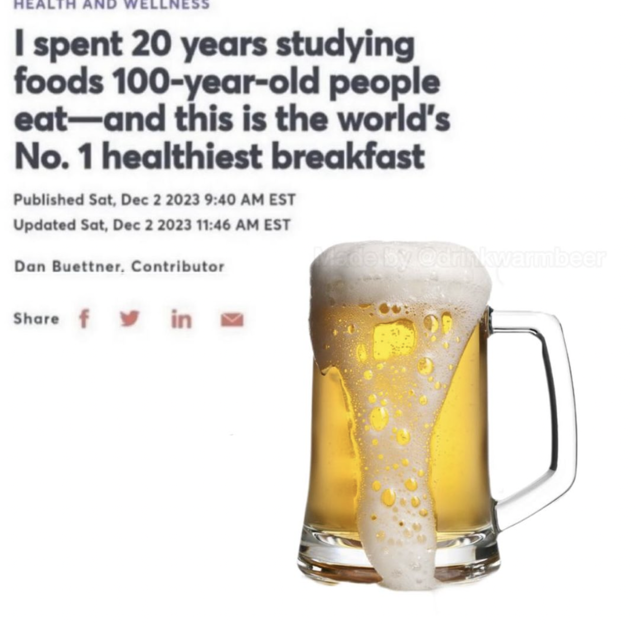 beer glass - I spent 20 years studying foods 100yearold people eatand this is the world's No. 1 healthiest breakfast Published Sat, Est Updated Sat, Est Dan Buettner, Contributor fin