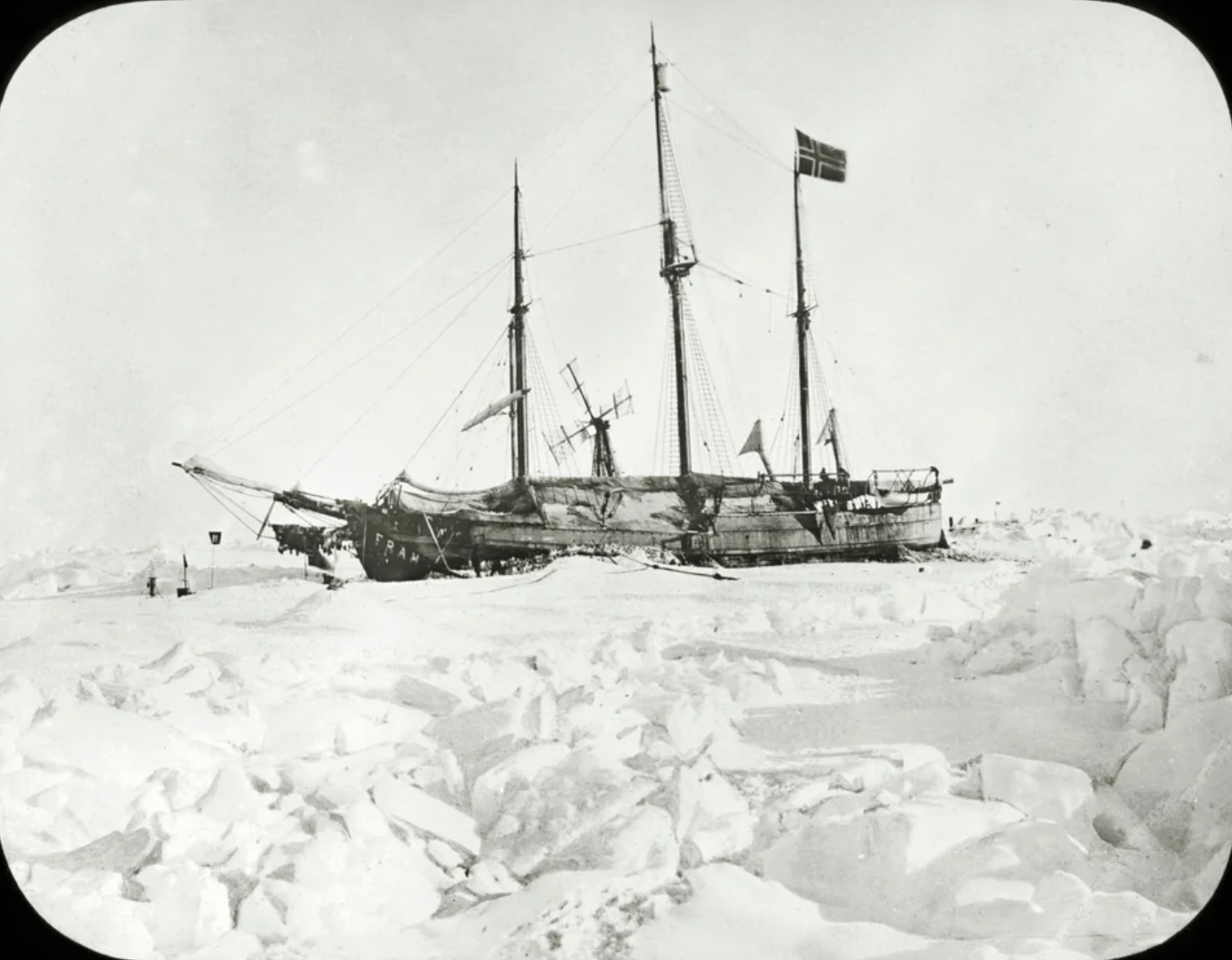 The 'Fram' in the ice. Nansen's Fram expedition of 1893-1896 was an attempt by the Norwegian explorer Fridtjof Nansen to reach the geographical North Pole, Arctic 1896.