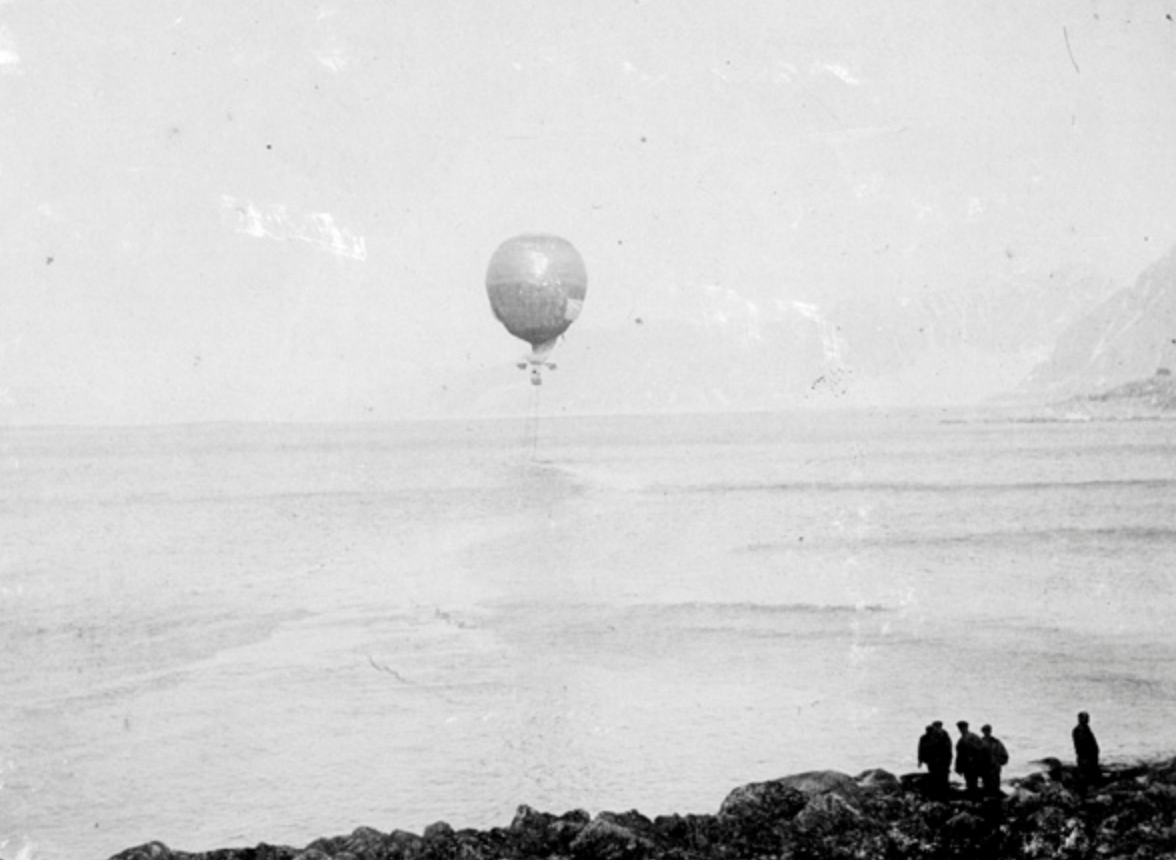 The ill-fated S. A. Andree Arctic Balloon Expedition departs Danes Island, Svalbard, on July 11, 1897.