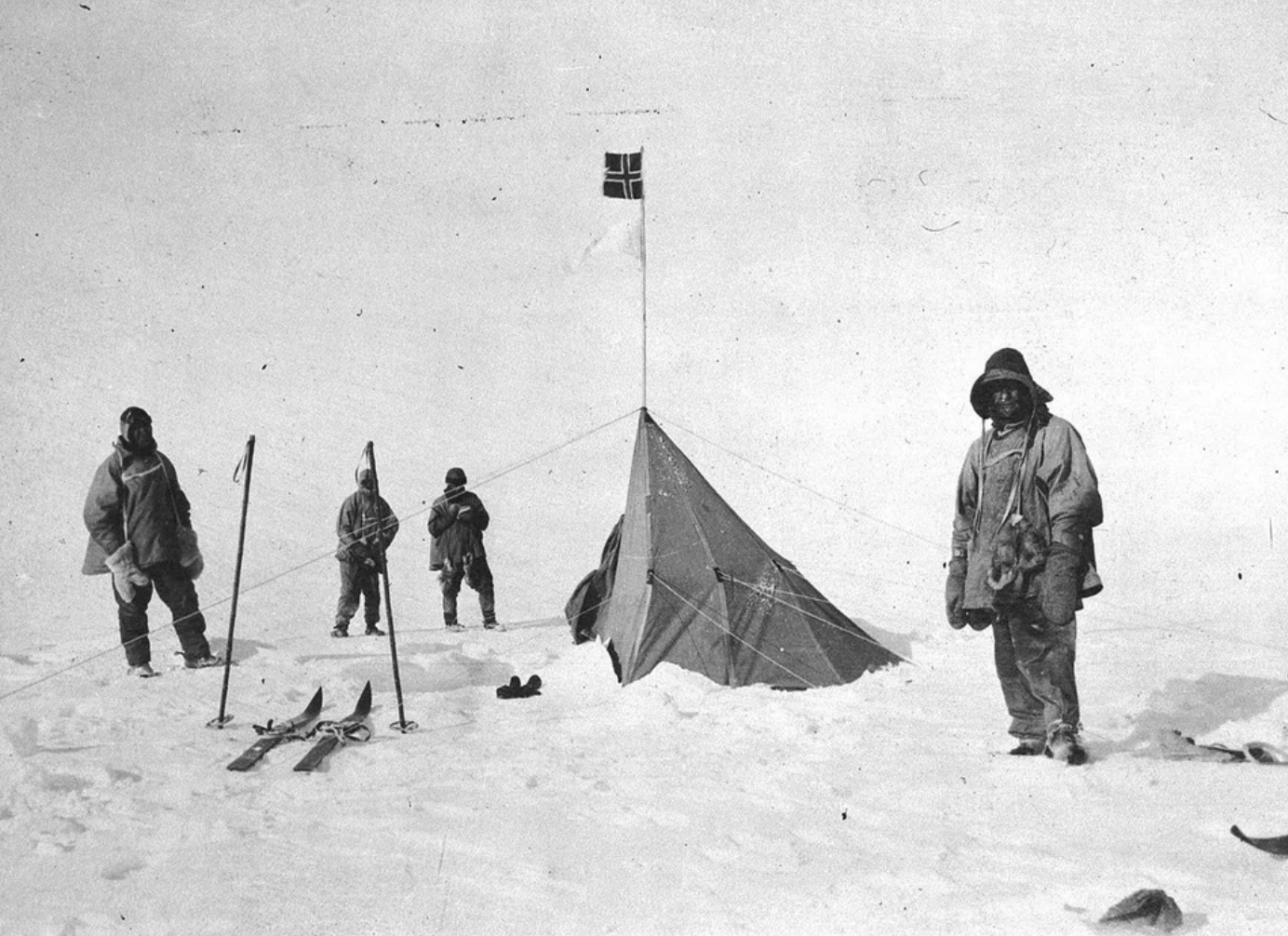 Robert Falcon Scott reaching the South Pole only to find that Amundsen had gotten there first due to the Norwegian flag being planted. 17th of January, 1912.