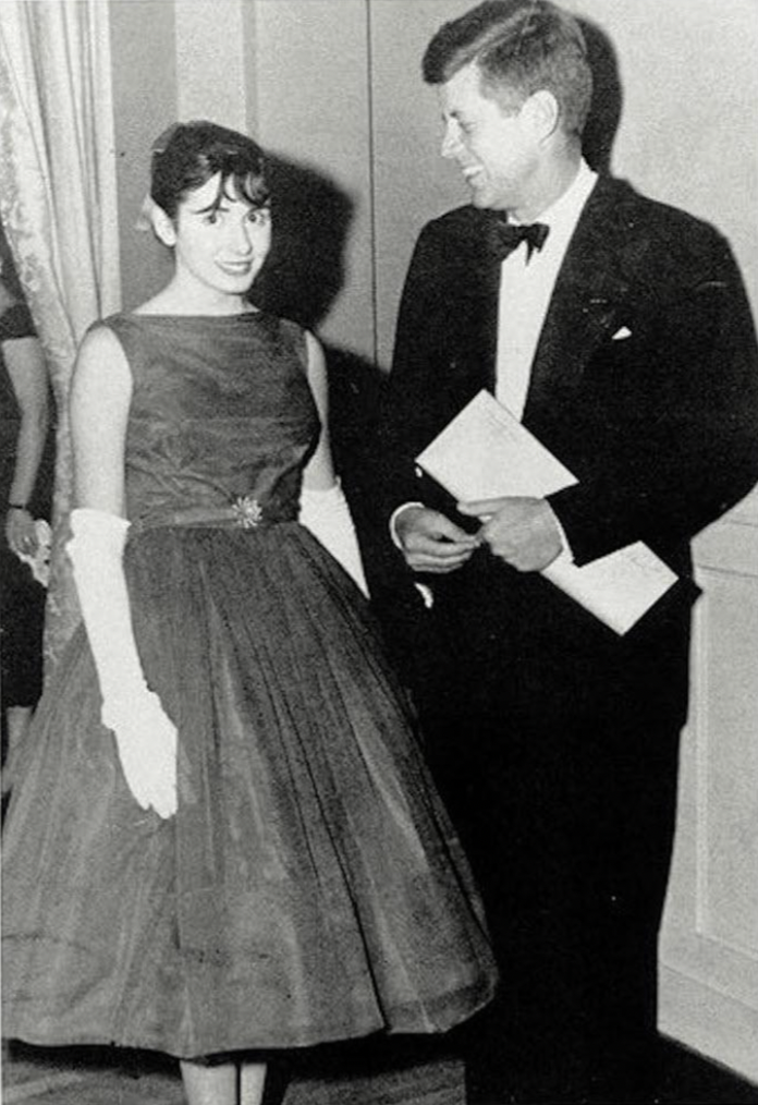 Trinity College student Nancy Pelosi meeting President John F. Kennedy after his inauguration in 1961.