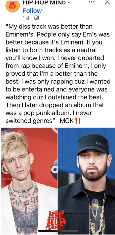 fedora - As Hip Hop MIN5. 1d "My diss track was better than Eminem's. People only say Em's was better because it's Eminem. If you listen to both tracks as a neutral you'll know I won. I never departed from rap because of Eminem, I only proved that I'm a b