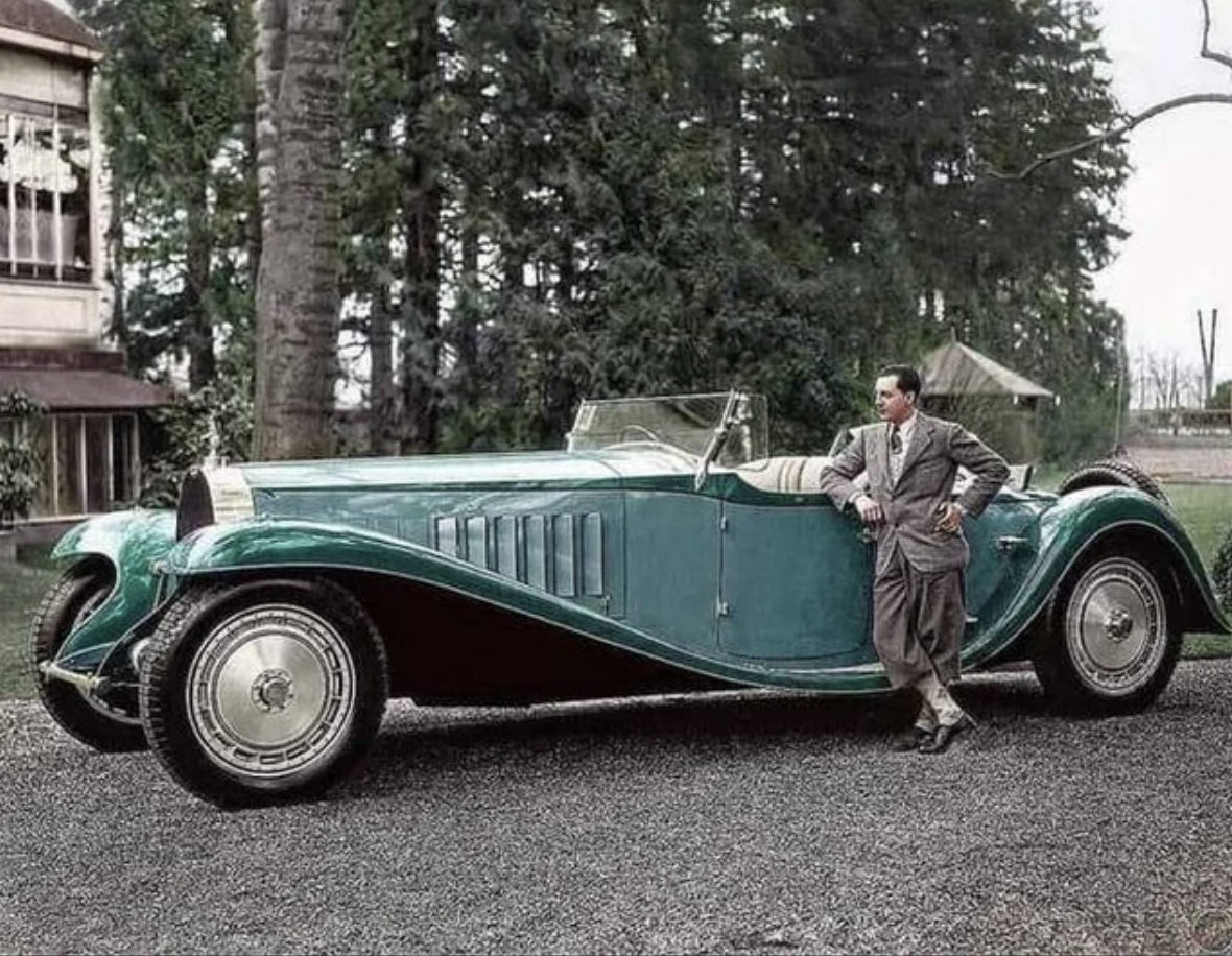Jean Bugatti poses with his Bugatti Royale, one of seven built, 1932.