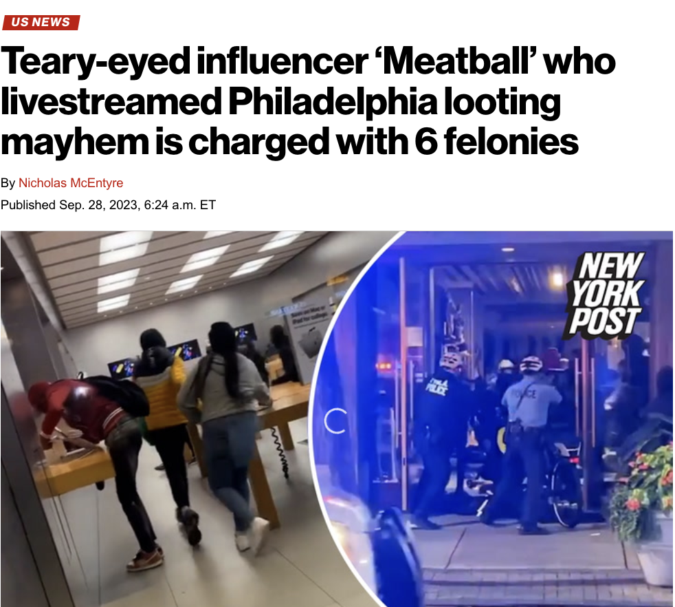 people arrested in philadelphia - Us News Tearyeyed influencer 'Meatball' who livestreamed Philadelphia looting mayhem is charged with 6 felonies By Nicholas McEntyre Published Sep. 28, 2023, a.m. Et New York Post C www
