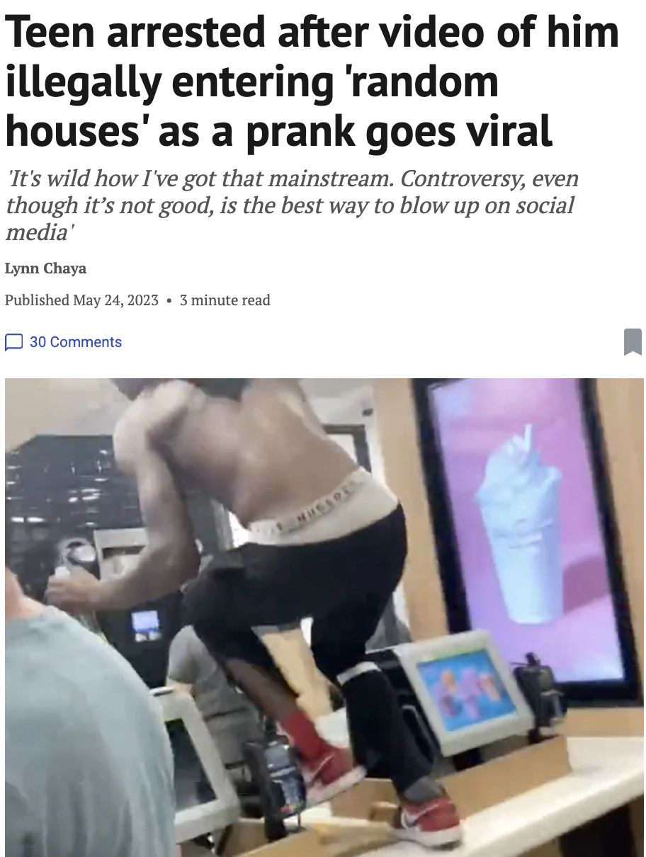 squat - Teen arrested after video of him illegally entering 'random houses' as a prank goes viral 'It's wild how I've got that mainstream. Controversy, even though it's not good, is the best way to blow up on social media' Lynn Chaya Published 3 minute re