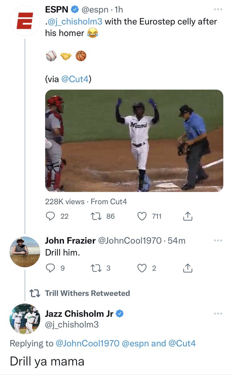 jazz chisholm drill ya mama - Badwater Basi Espn 1h 600 . with the Eurostep celly after his homer via views From Cut4 22 1786 Mami 711 John Frazier .54m Drill him. 9 273 2 Trill Withers Retweeted Jazz Chisholm Jr and Drill ya mama 000