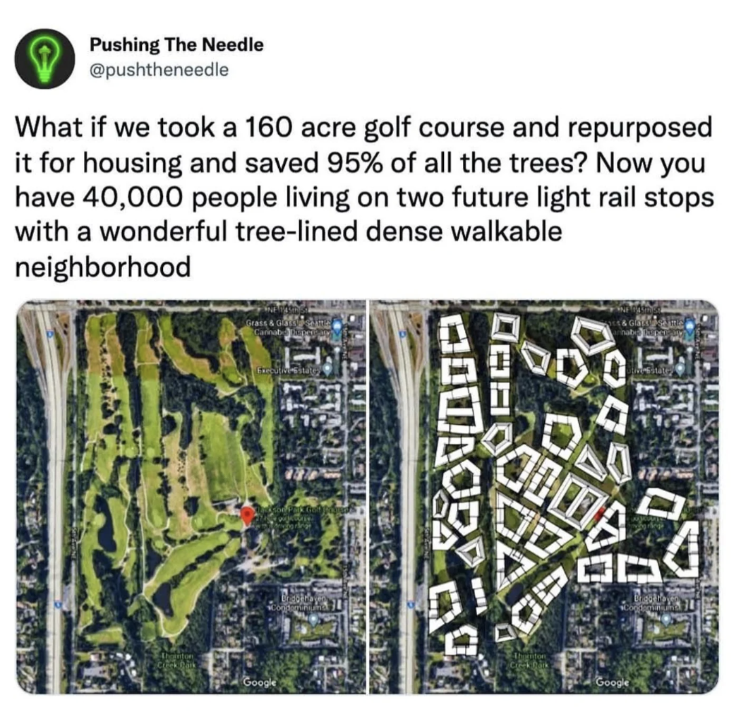 transit oriented development projects usa 2024 - Pushing The Needle What if we took a 160 acre golf course and repurposed it for housing and saved 95% of all the trees? Now you have 40,000 people living on two future light rail stops with a wonderful tree