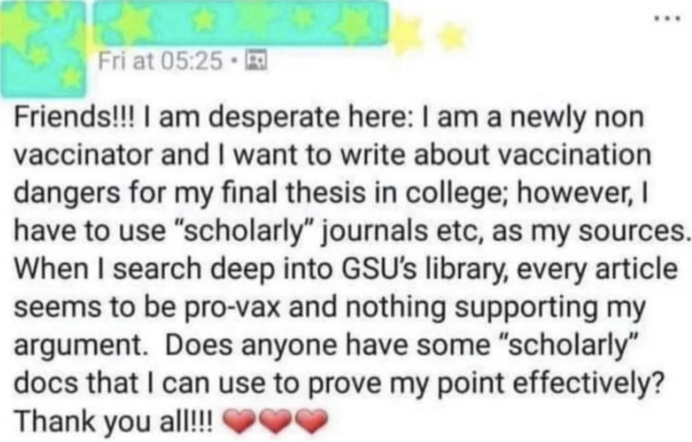 screenshot - Fri at Friends!!! I am desperate here I am a newly non vaccinator and I want to write about vaccination dangers for my final thesis in college; however, I have to use
