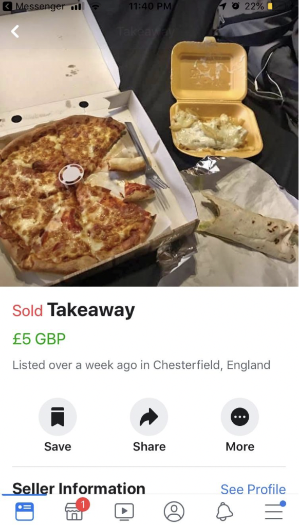 Someone literally sold a half eaten takeaway on Facebook Marketplace.