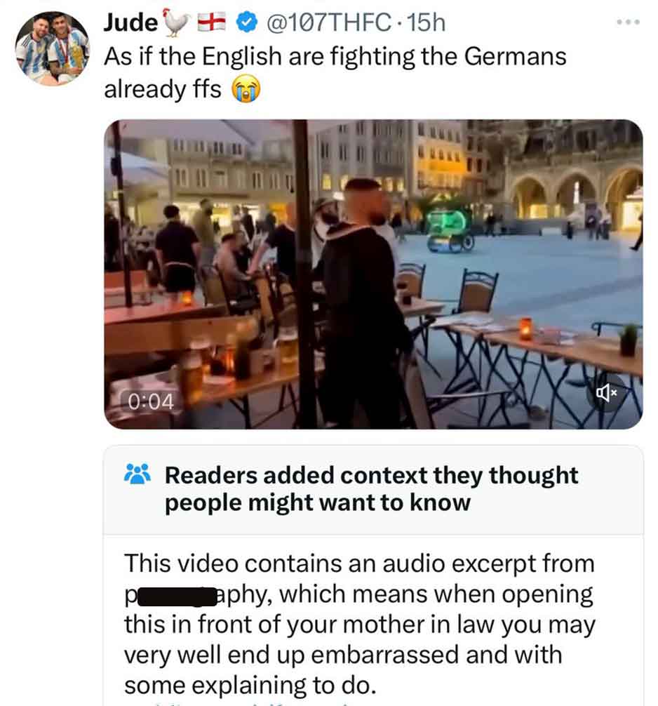 screenshot - Jude .15h As if the English are fighting the Germans already ffs p Readers added context they thought people might want to know This video contains an audio excerpt from aphy, which means when opening this in front of your mother in law you m