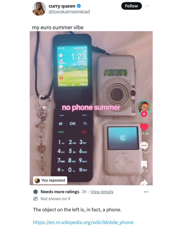 feature phone - curry queen my euro summer vibe 900 Monday Contac Canan no phone summer Q Ok 100 2 Abc 3 Def 4GHI 5L 6MNO 2,060 7 Pors 8 Tuv 9WXYZ 0 # You reposted Needs more ratings 3h. View details Not shown on X The object on the left is, in fact, a ph