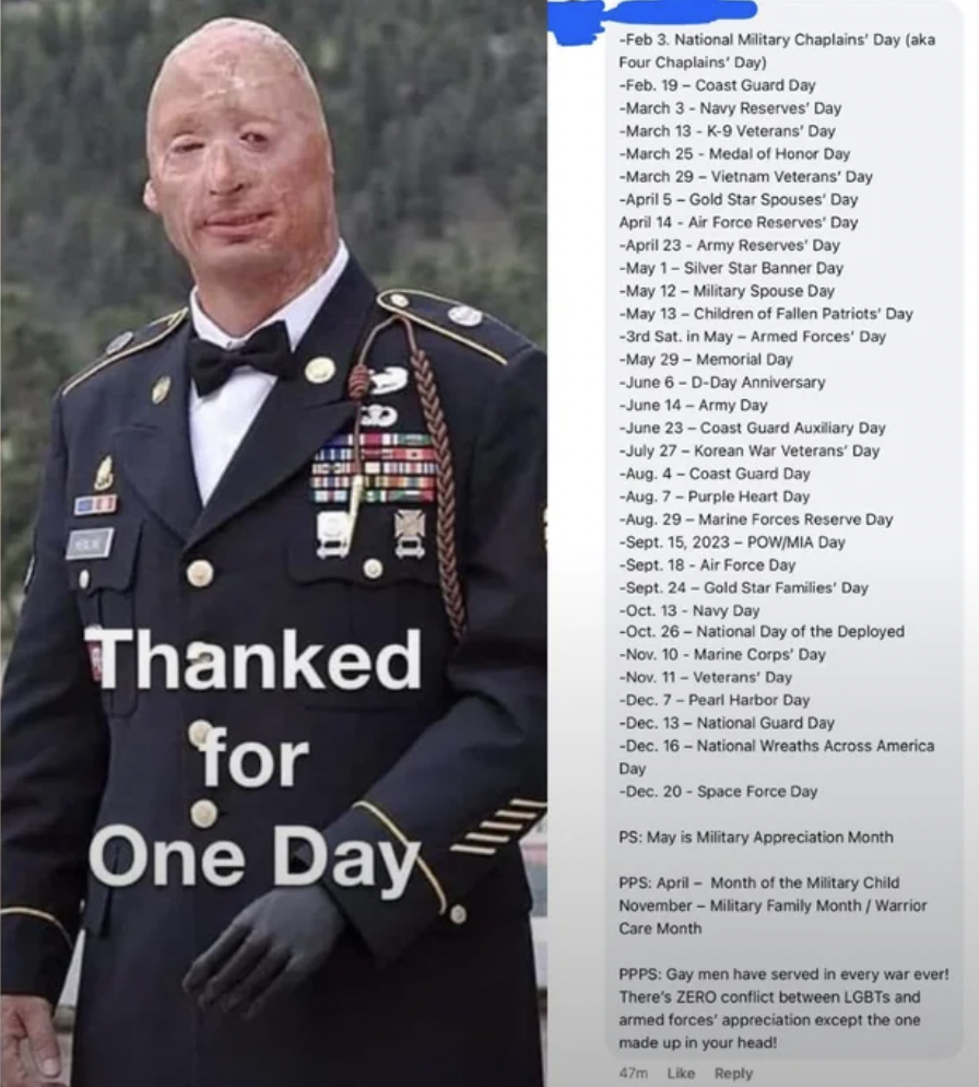 military officer - Thanked for One Day Feb 3. National Military Chaplains Day aka Four Chaplains Day Feb. 19Coast Guard Day March 3Navy Reserves' Day March 13K9 Veterans' Day March 25Medal of Honor Day March 29Vietnam Veterans' Day April 5Gold Star Spouse
