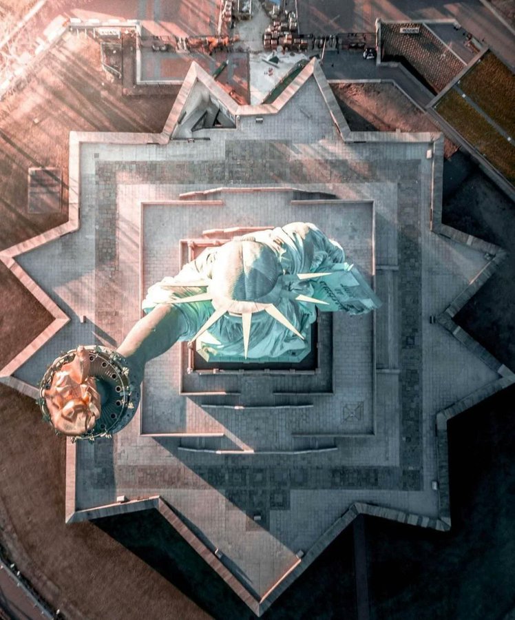 Top down view of the Statue of Liberty.
