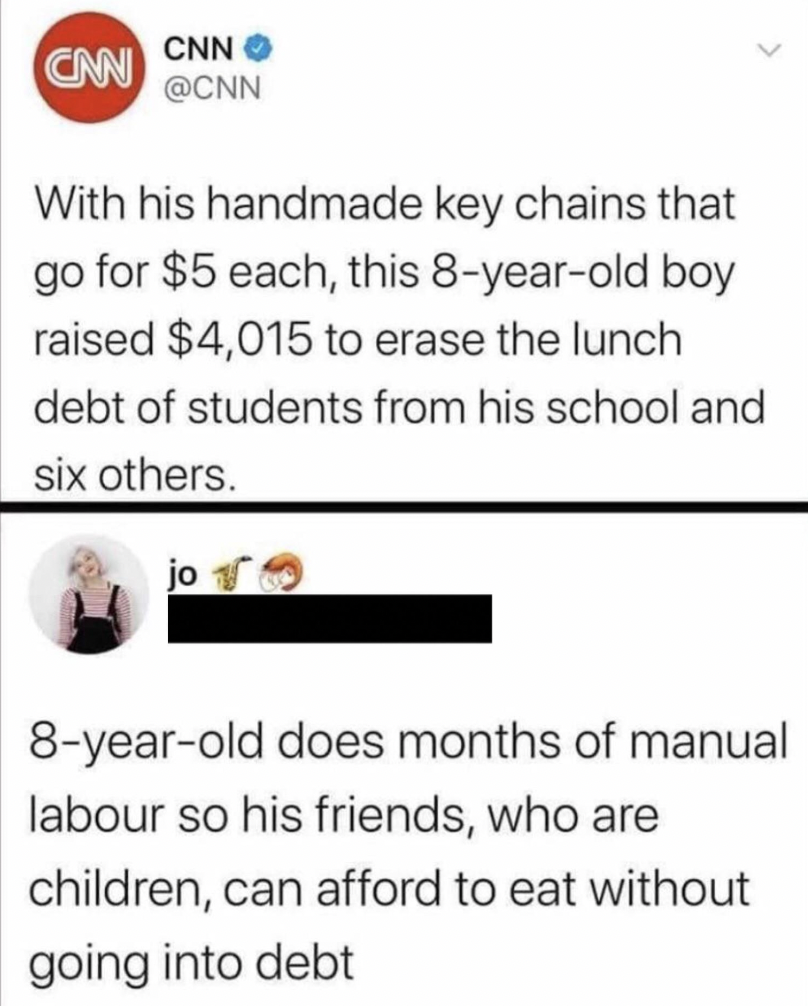 screenshot - Can Cnn >> With his handmade key chains that go for $5 each, this 8yearold boy raised $4,015 to erase the lunch debt of students from his school and six others. jo 10 8yearold does months of manual labour so his friends, who are children, can
