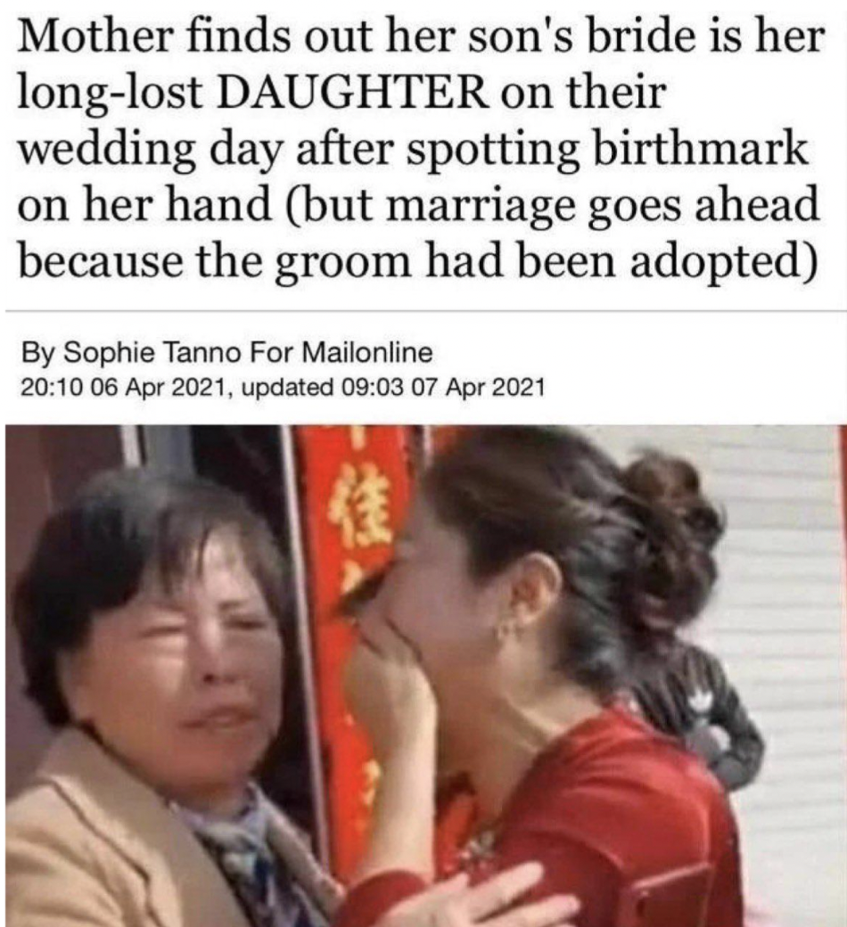photo caption - Mother finds out her son's bride is her longlost Daughter on their wedding day after spotting birthmark on her hand but marriage goes ahead because the groom had been adopted By Sophie Tanno For Mailonline , updated