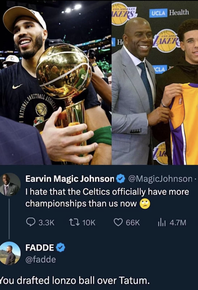 la lakers draft - National Earvin Magic Johnson Kers Ucla Health Laker Cla . I hate that the Celtics officially have more championships than us now 10K Fadde 66K ill 4.7M You drafted lonzo ball over Tatum.