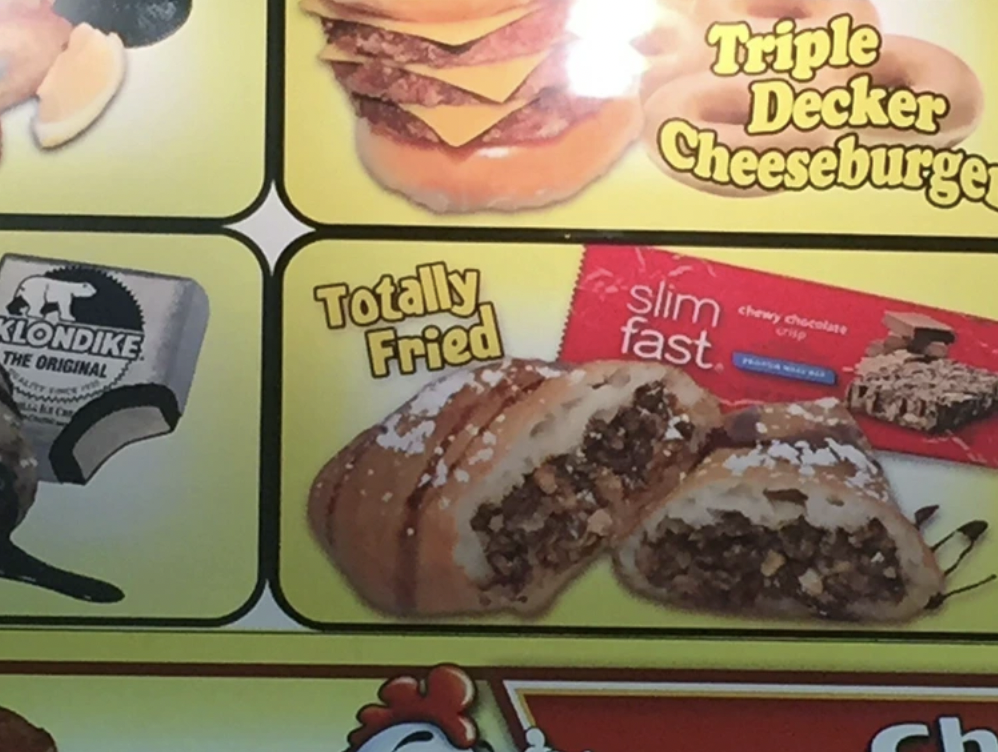 bun - Klondike The Original Totally Fried Triple Decker Cheeseburger slim chewy chocolate fast