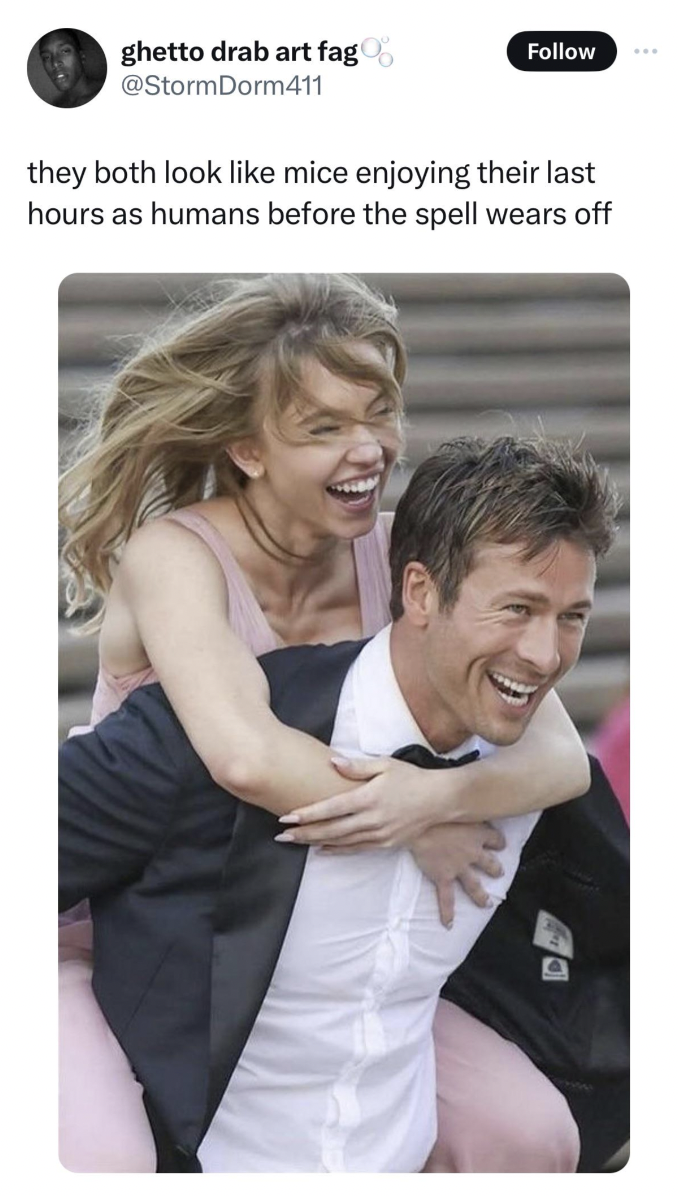 glen powell sydney sweeney meme - ghetto drab art fag they both look mice enjoying their last hours as humans before the spell wears off