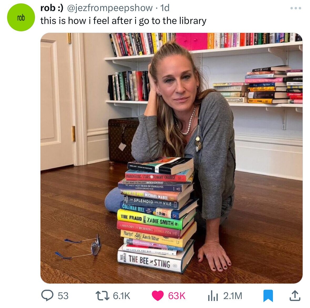 sarah jessica parker book recommendations - rob rob 1d this is how i feel after i go to the library Wandering Stars Tommy Orange H The Road To The City Natalia Ginzer We Must Not Think Of Ourselves Lauren Grodstein Close To Home Michael Masee Splendid Vil