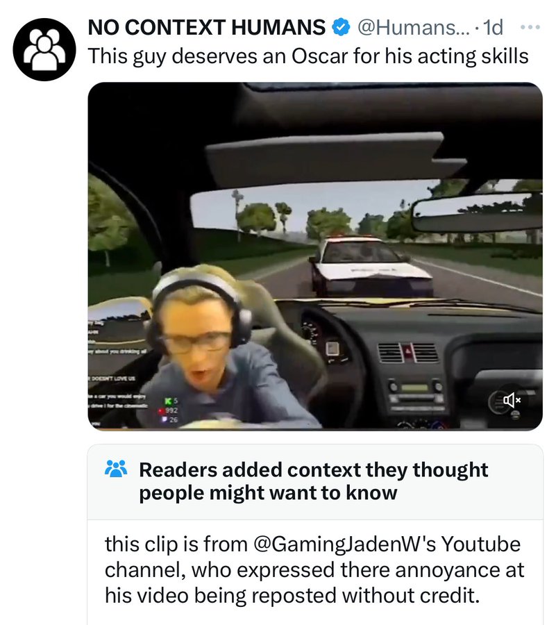 driving - No Context Humans ... 1d This guy deserves an Oscar for his acting skills Doesn'T Love Us 992 26 Readers added context they thought people might want to know this clip is from 's Youtube channel, who expressed there annoyance at his video being 