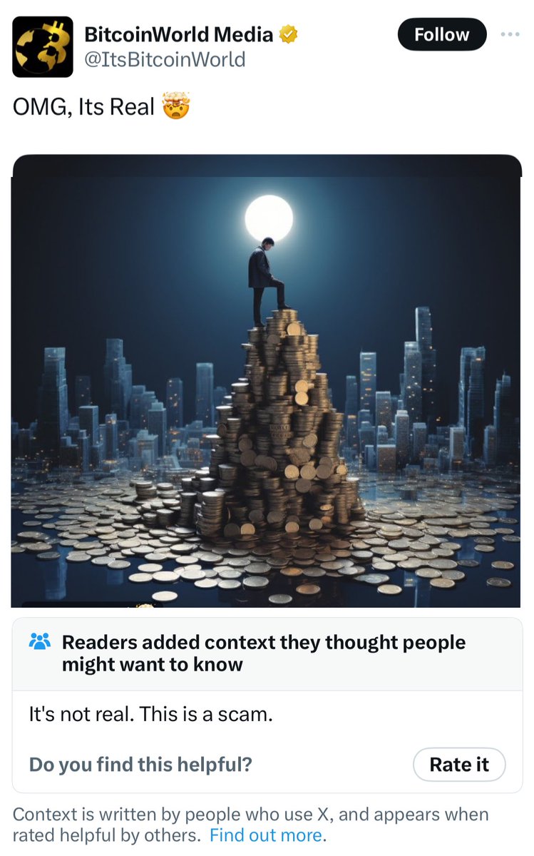 Money - BitcoinWorld Media BitcoinWorld Omg, Its Real Readers added context they thought people might want to know It's not real. This is a scam. Do you find this helpful? Rate it Context is written by people who use X, and appears when rated helpful by o