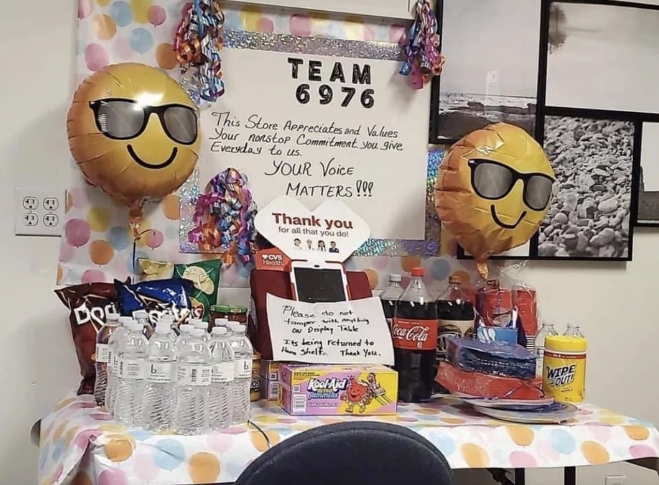 place card holder - Team 6976 This Store Appreciates and Values Your nonstop Commitment you give Everyday to us. Your Voice Matters!!! Thank you for all that you dal 21.02 06 68 Please do not On Driplay Table Its being returned to Have Shelf. Thank You. K