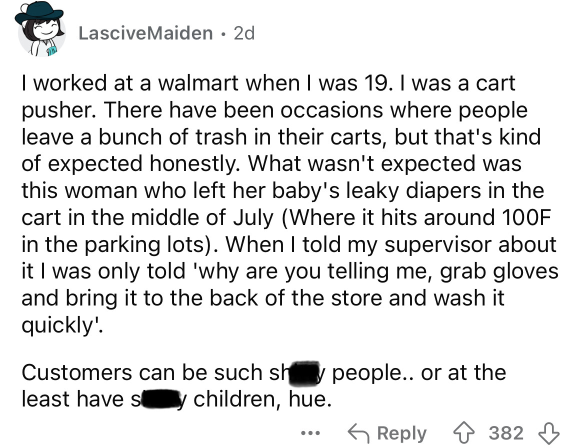 screenshot - Lascive Maiden 2d I worked at a walmart when I was 19. I was a cart pusher. There have been occasions where people leave a bunch of trash in their carts, but that's kind of expected honestly. What wasn't expected was this woman who left her b