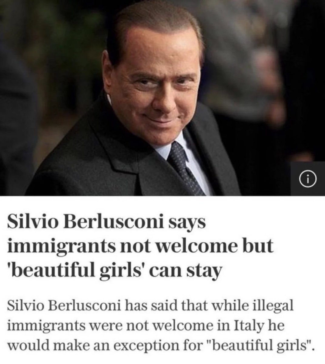 berlusconi beautiful girls can stay - i Silvio Berlusconi says immigrants not welcome but 'beautiful girls' can stay Silvio Berlusconi has said that while illegal immigrants were not welcome in Italy he would make an exception for "beautiful girls".