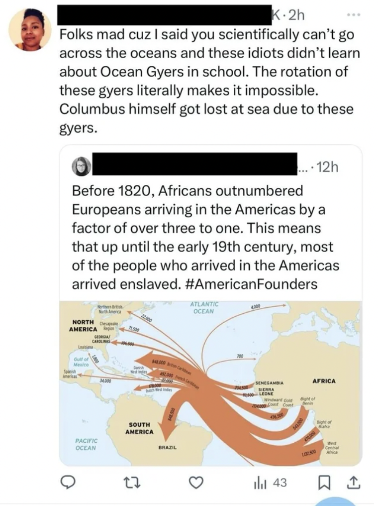 screenshot - K2h Folks mad cuz I said you scientifically can't go across the oceans and these idiots didn't learn about Ocean Gyers in school. The rotation of these gyers literally makes it impossible. Columbus himself got lost at sea due to these gyers. 