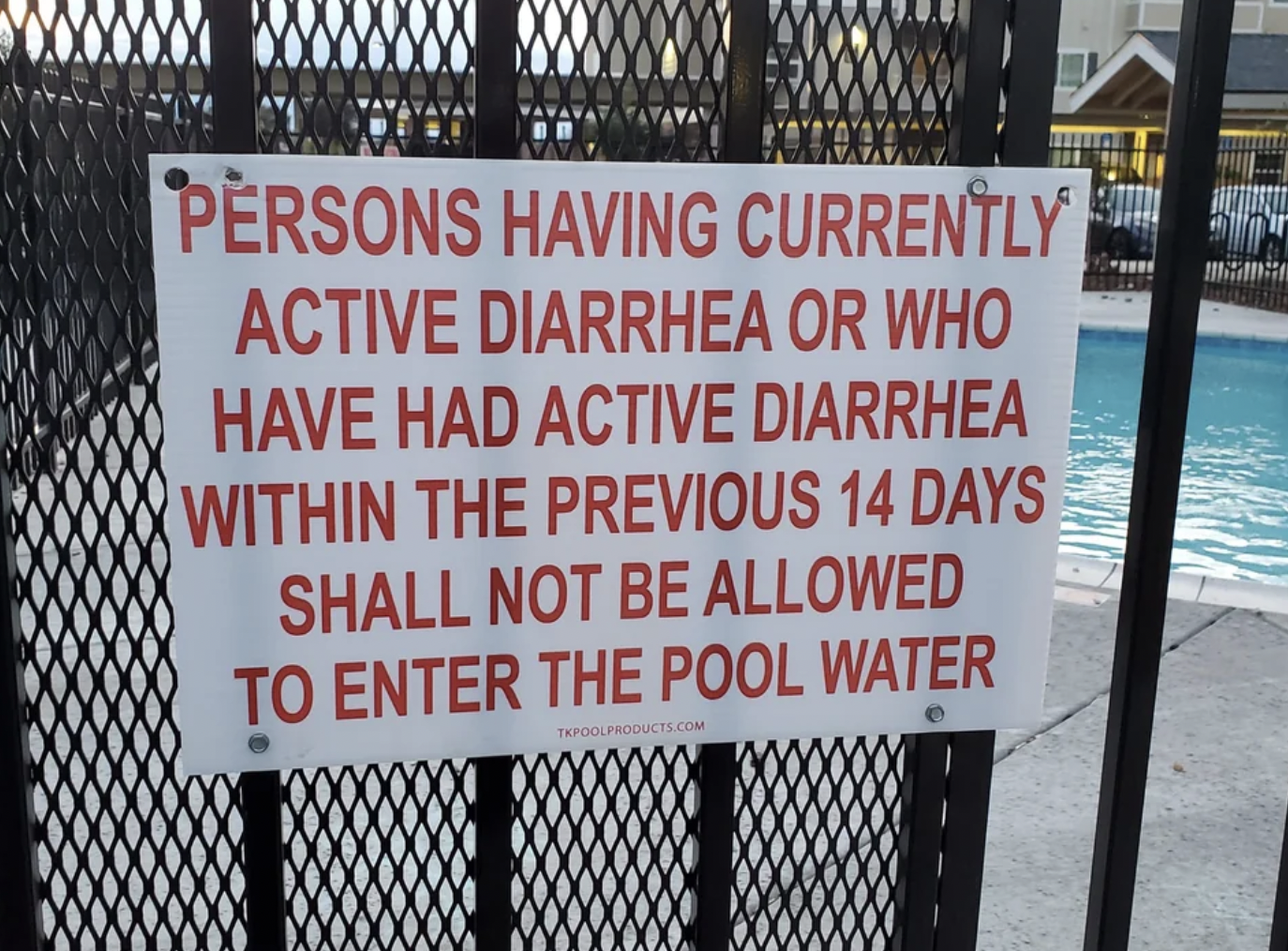 signage - Persons Having Currently Active Diarrhea Or Who Have Had Active Diarrhea Within The Previous 14 Days Shall Not Be Allowed To Enter The Pool Water Tepoolproducts.Com