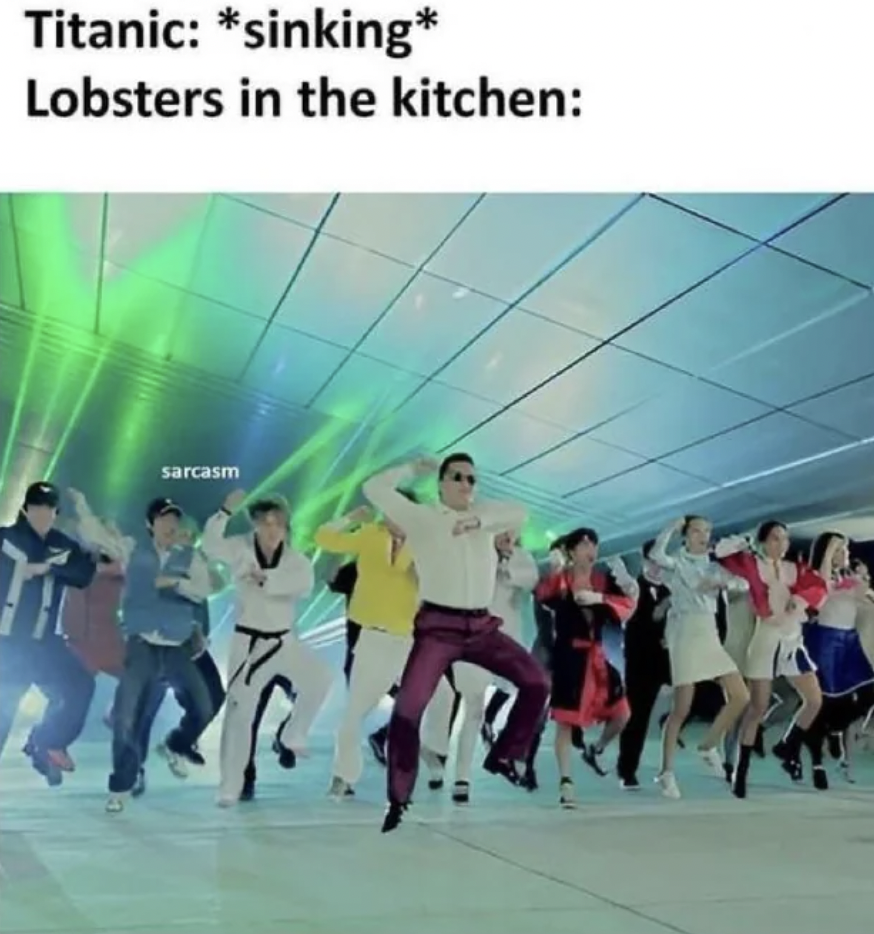 line dance - Titanic sinking Lobsters in the kitchen sarcasm