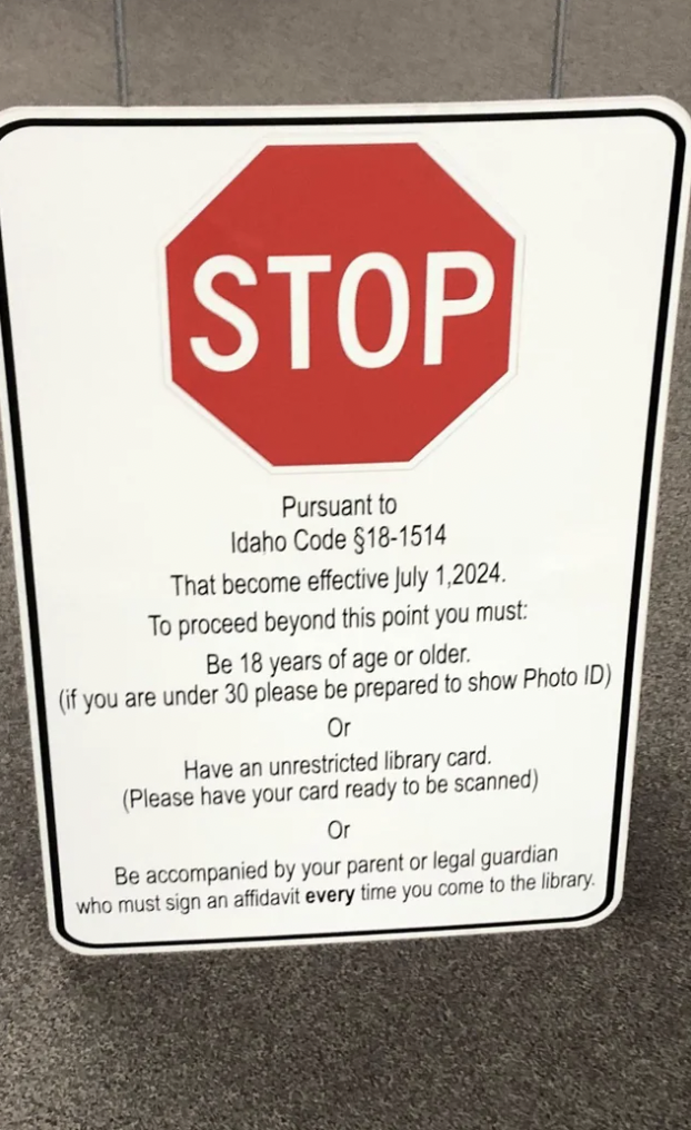 Library - Stop Pursuant to Idaho Code 181514 That become effective . To proceed beyond this point you must Be 18 years of age or older. if you are under 30 please be prepared to show Photo Id Or Have an unrestricted library card. Please have your card rea