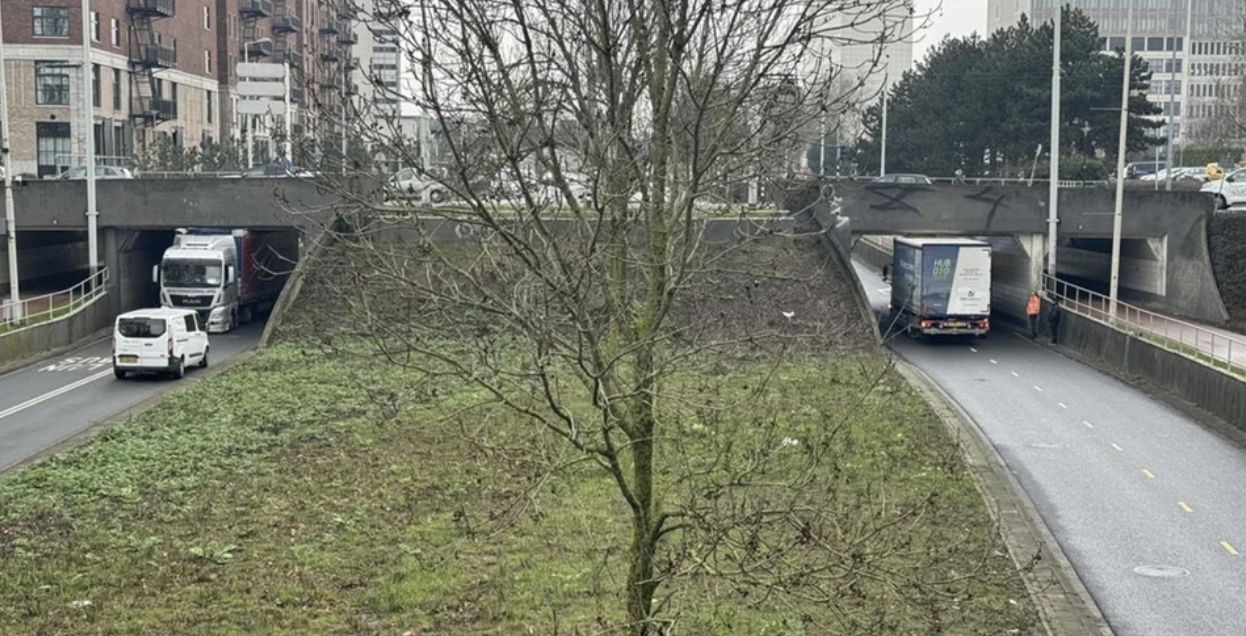 In the Netherlands, two trucks got stuck on opposite sides of the same bridge at the same time.