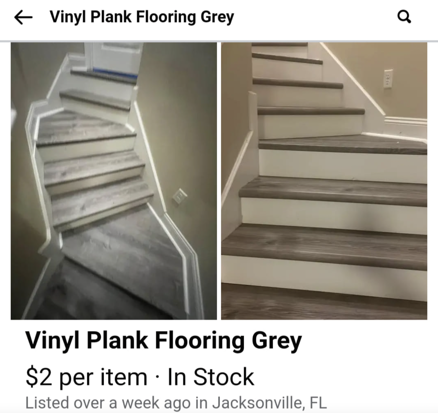 stairs - Vinyl Plank Flooring Grey a Vinyl Plank Flooring Grey $2 per item In Stock Listed over a week ago in Jacksonville, Fl