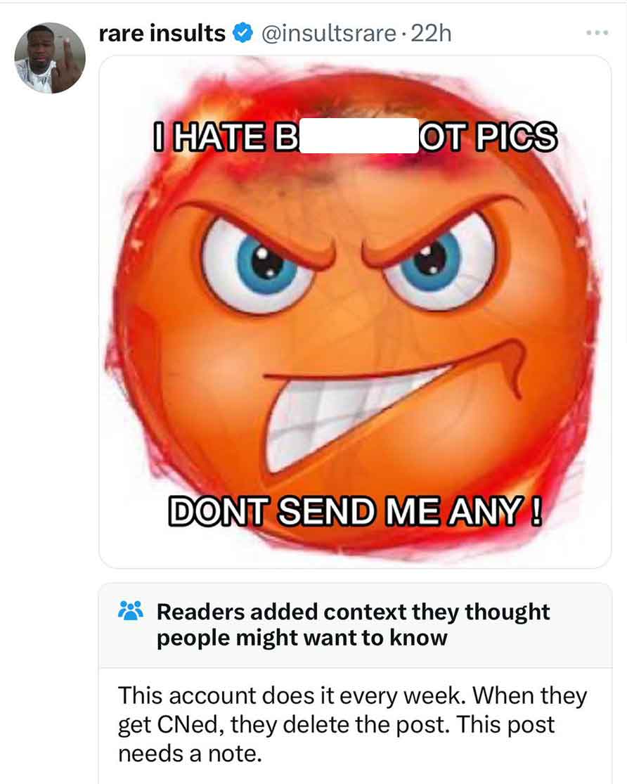 don t send me boob - rare insults 22h I Hate B Jot Pics Dont Send Me Any! Readers added context they thought people might want to know This account does it every week. When they get CNed, they delete the post. This post needs a note.