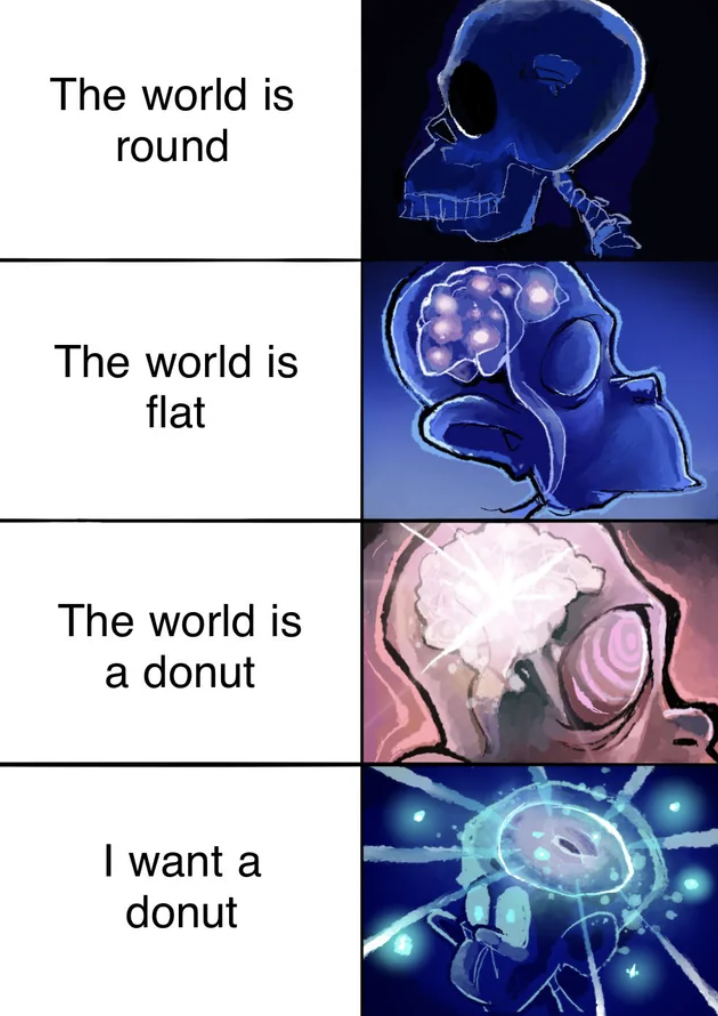 skull - The world is round The world is flat The world is a donut I want a donut