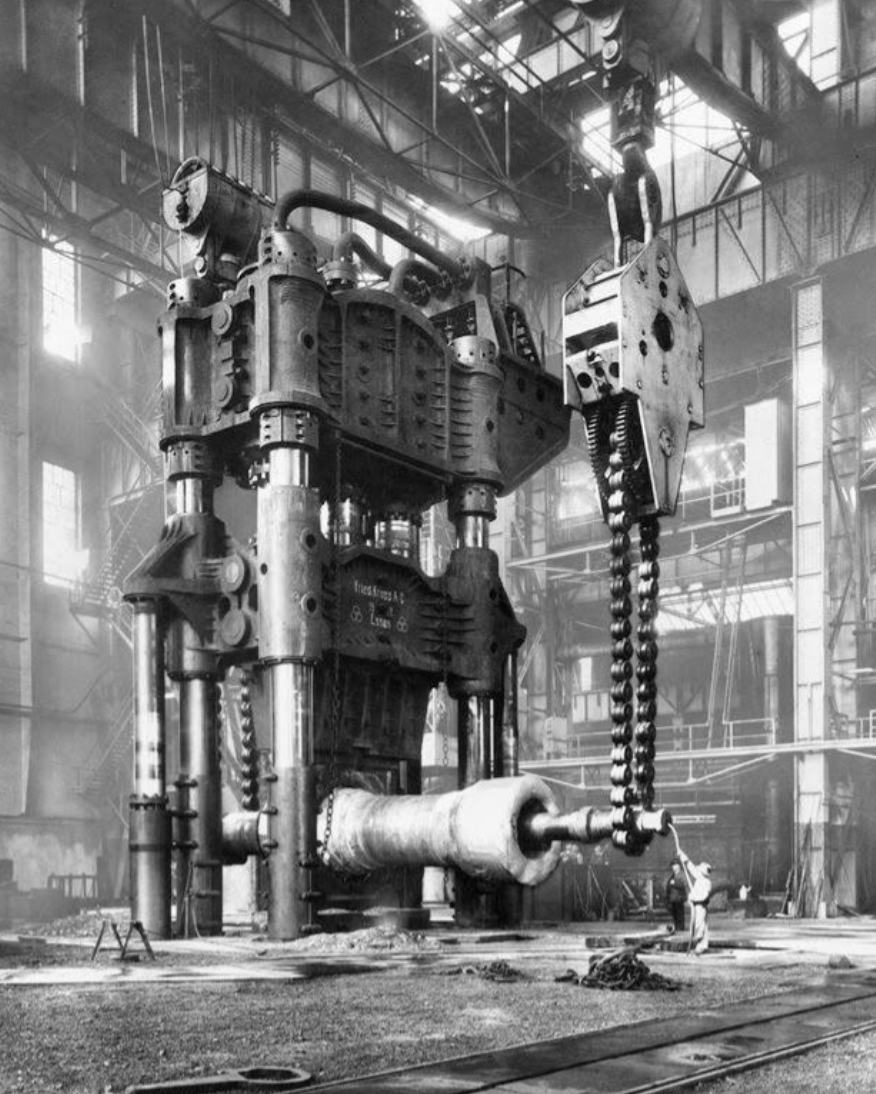 Forging press in the Krupp Factory, Essen, Germany, 1928.