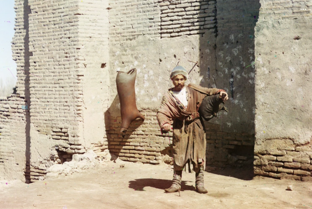 A water-carrier in Samarkand, present-day Uzbekistan, 1910.