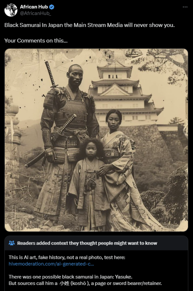 african samurai yasuke - African Hub Black Samurai In Japan the Main Stream Media will never show you. Your on this..... Readers added context they thought people might want to know This is Al art, fake history, not a real photo, test here hivemoderation.