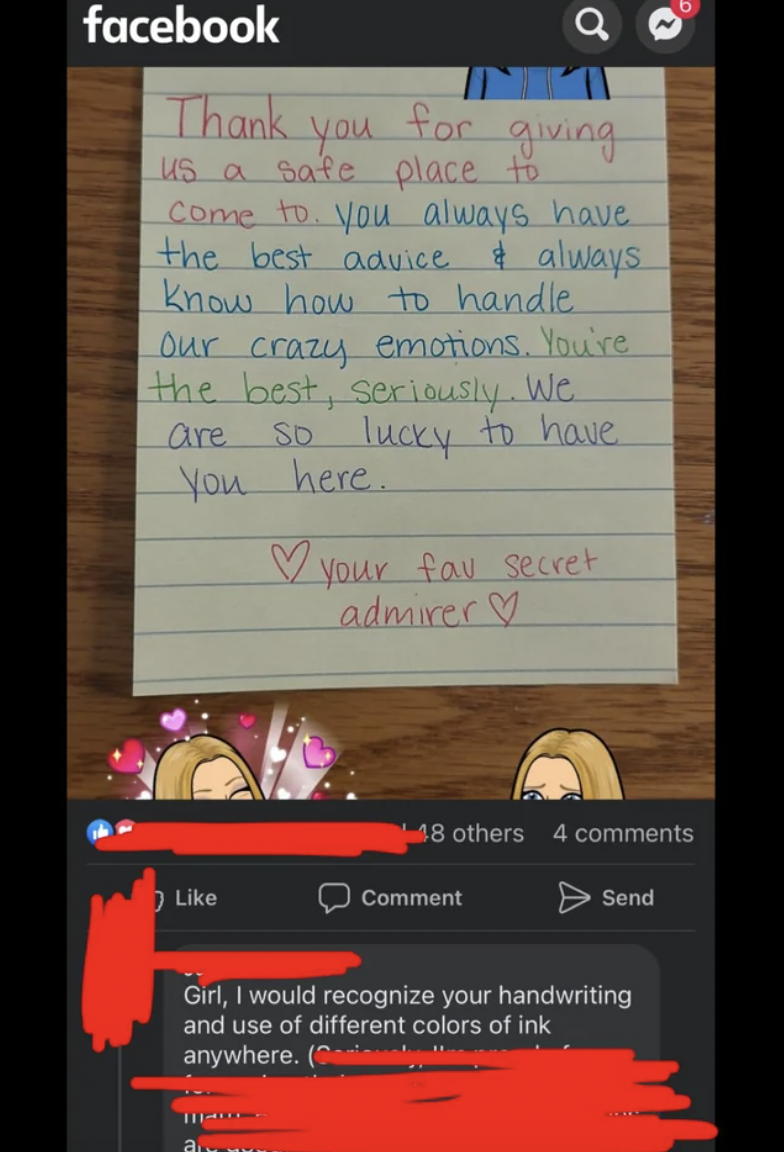 screenshot - facebook 0 Thank you for giving us a safe place to Come to you always have the best advice always know how to handle Our crazy emotions. You're the best, seriously. We are so lucky to have You here. your fav secret admirer 48 others 4 Comment