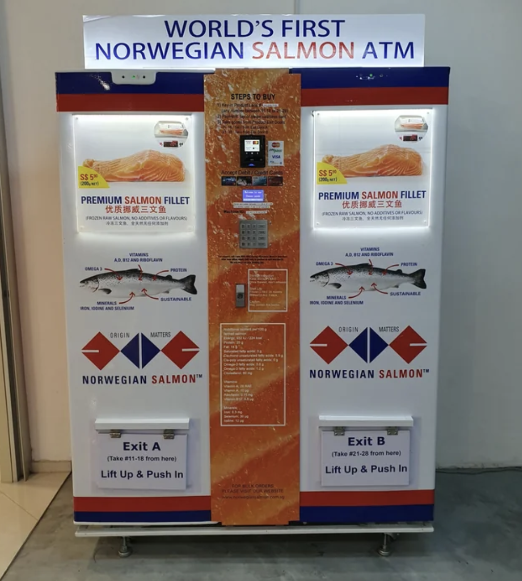 salmon vending machine singapore - World'S First Norwegian Salmon Atm Premium Salmon Fillet Premium Salmon Fillet Norwegian Salmon Norwegian Salmon" Exit A Lift Up & Push In Exit B Tak ha Lift Up & Push In