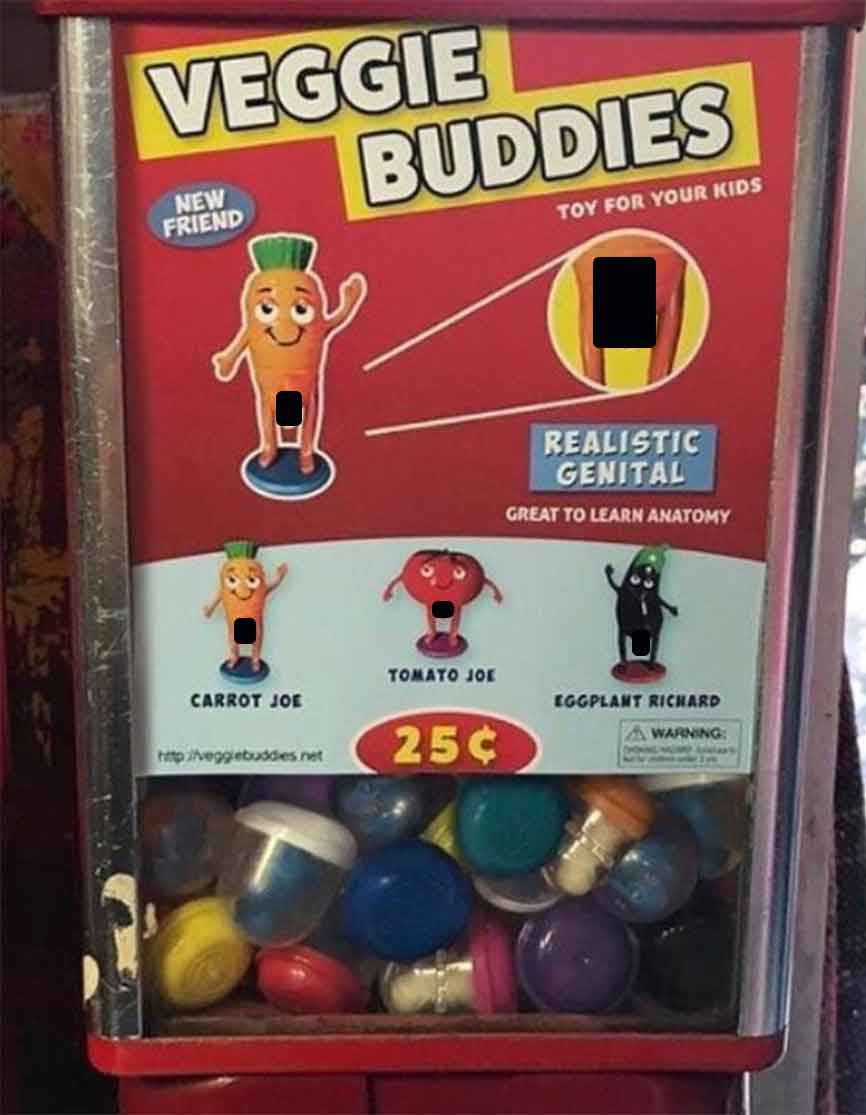 r cursedimages - Veggie New Friend Buddies Toy For Your Kids Realistic Genital Great To Learn Anatomy Tomato Joe Carrot Joe Eggplant Richard 25 Smoking Warning