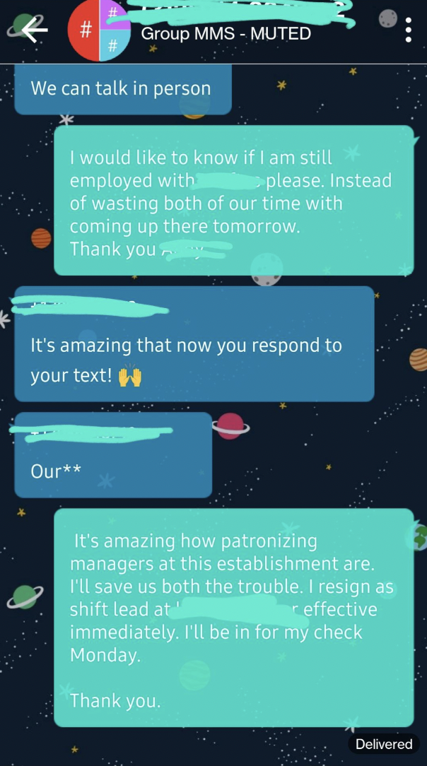 screenshot - Group Mms Muted We can talk in person I would to know if I am still employed with please. Instead of wasting both of our time with coming up there tomorrow. Thank you It's amazing that now you respond to your text! Our It's amazing how patron