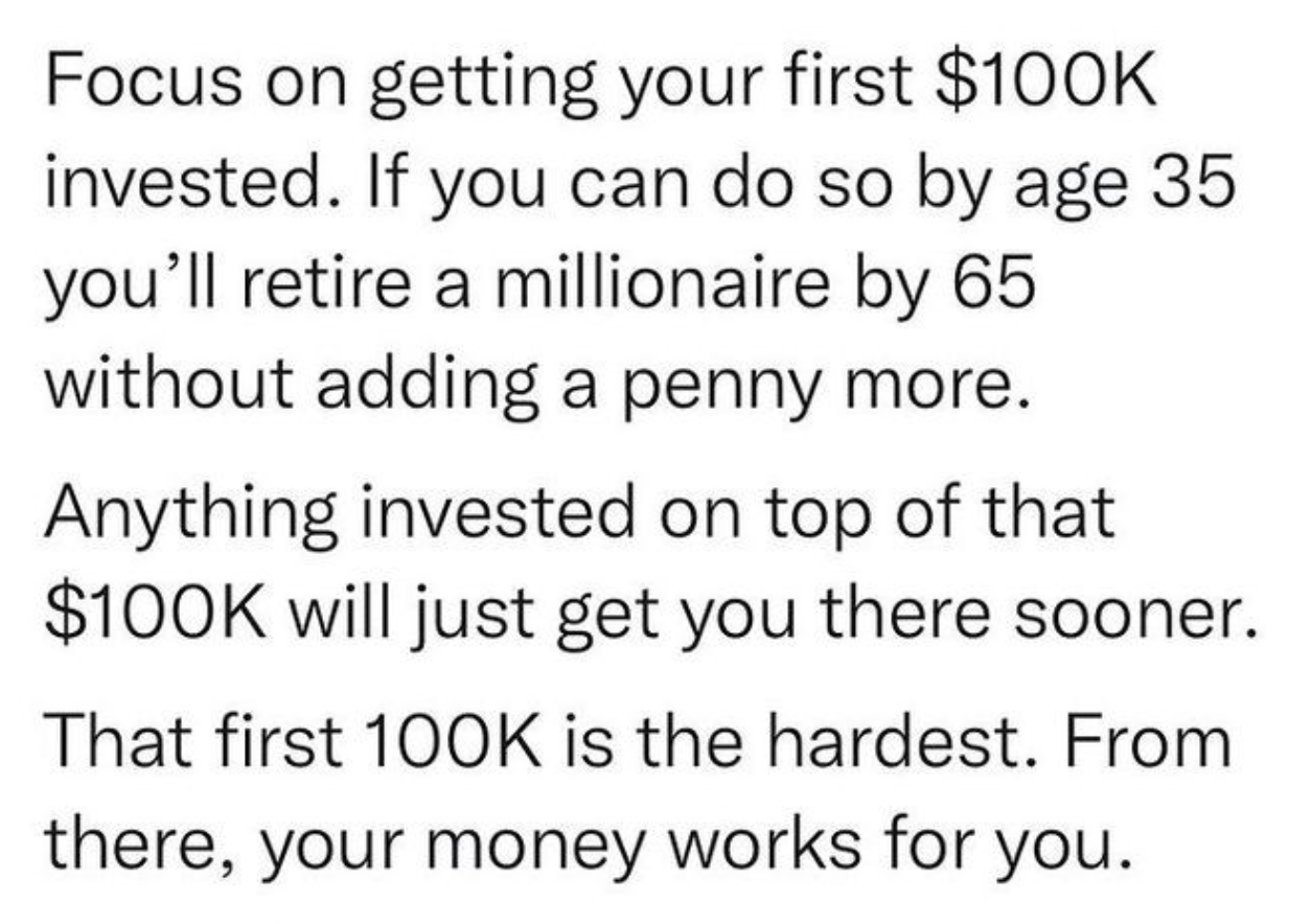 colorfulness - Focus on getting your first $ invested. If you can do so by age 35 you'll retire a millionaire by 65 without adding a penny more. Anything invested on top of that $ will just get you there sooner. That first is the hardest. From there, your