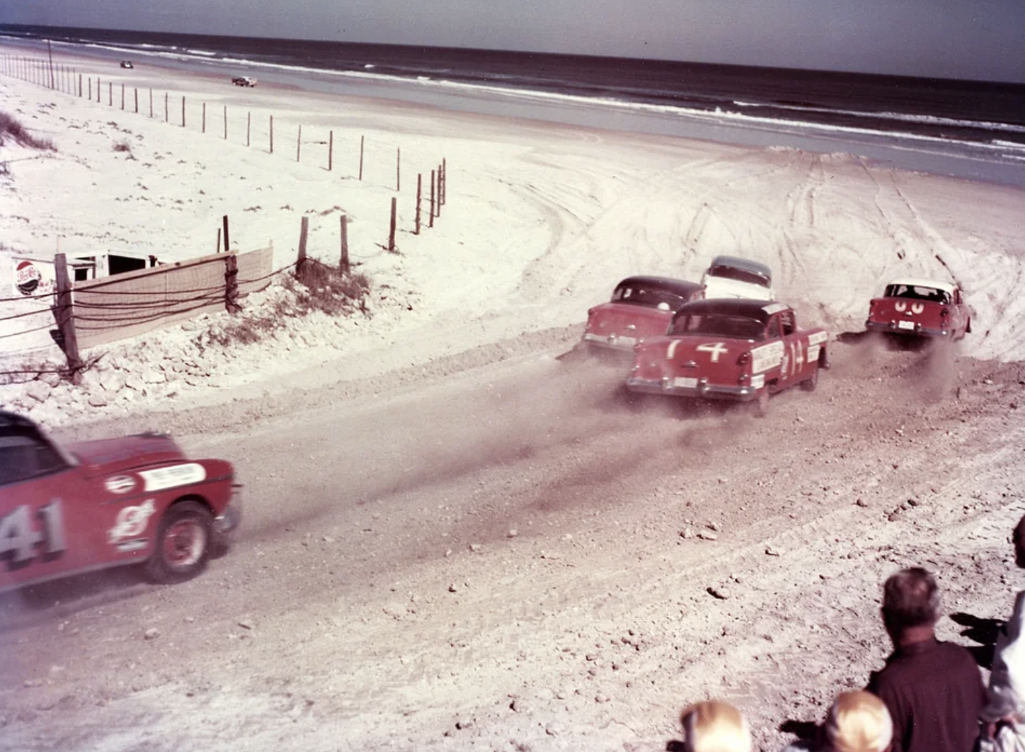 South turn of the Daytona Beach-Road Course during 1954 NASCAR Grand National Series race.