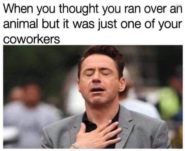 my heart skipped a beat meme - When you thought you ran over an animal but it was just one of your coworkers