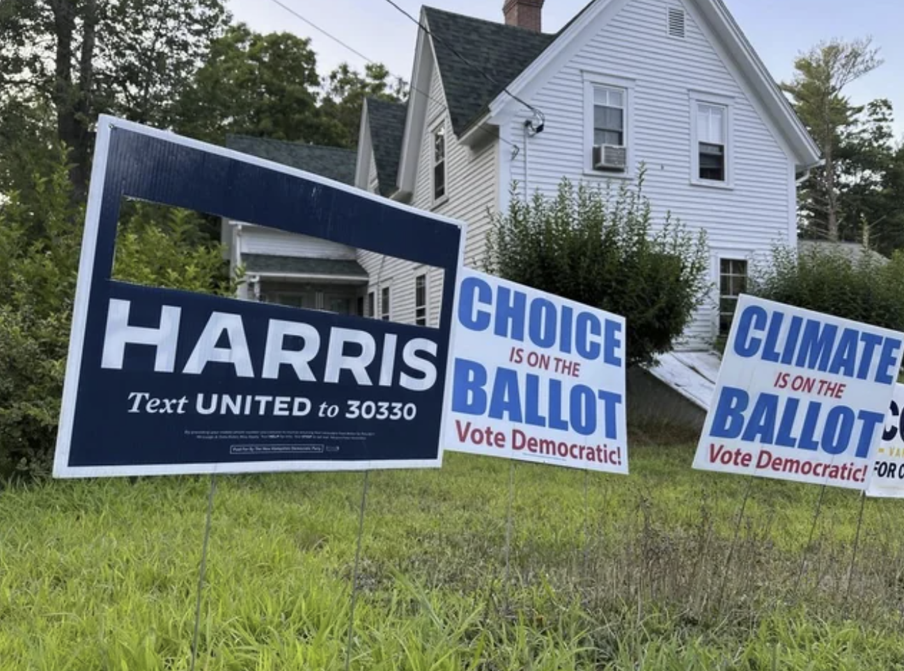 signage - Choice Is On The Harris Ballot Text United to 30330 Vote Democratic! Climate Is On The Ballot Vote Democratic! For C