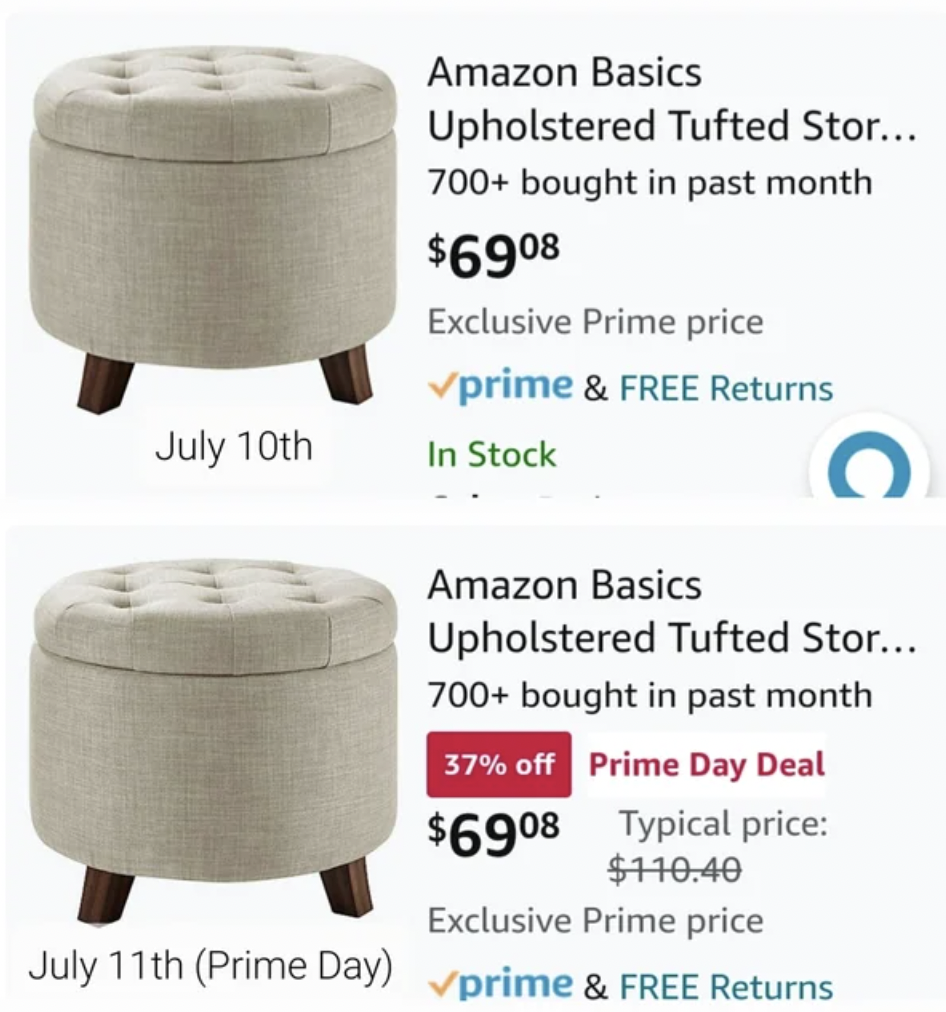 coffee table - July 10th Amazon Basics Upholstered Tufted Stor... 700 bought in past month $6908 Exclusive Prime price prime & Free Returns In Stock C Amazon Basics Upholstered Tufted Stor.... 700 bought in past month 37% off Prime Day Deal $6908 Typical 