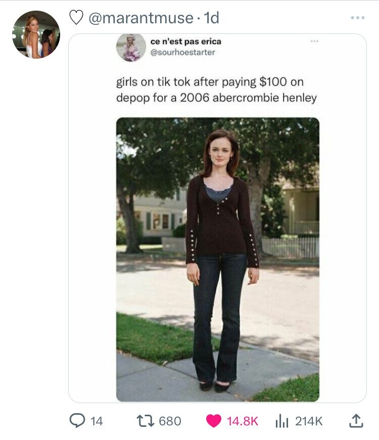 rory gilmore outfits - . 1d ce n'est pas erica girls on tik tok after paying $100 on depop for a 2006 abercrombie henley 14 1 680